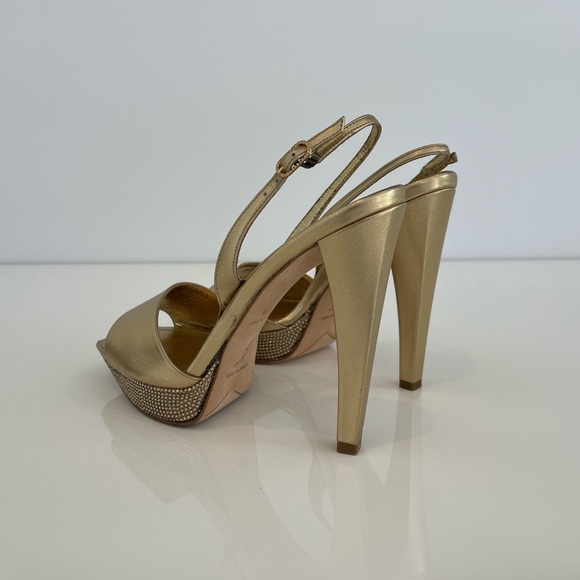 RENE CAOVILLA GOLD CRYSTAL PLATFORM SANDALS SIZE IT 37.5 /US 7.5 - Picture 11 of 17